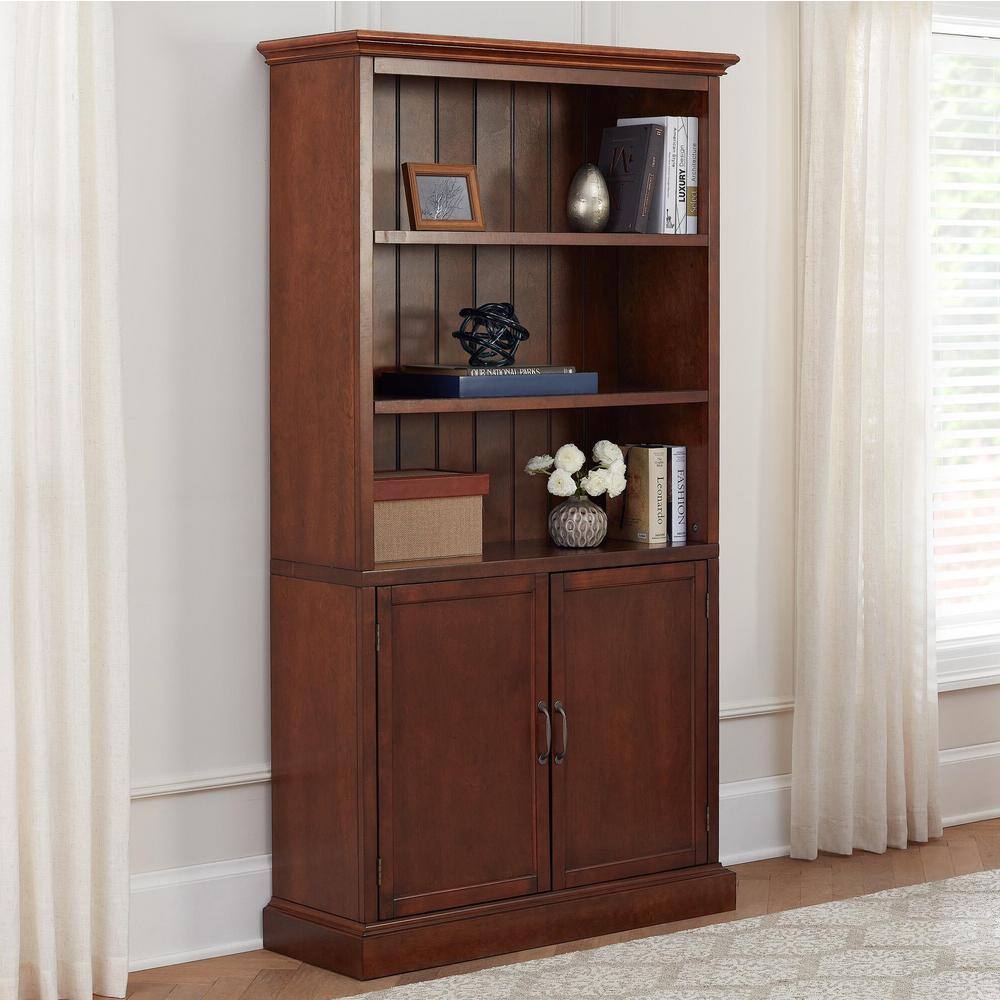 Home Decorators Collection Royce 72 in. Walnut Brown Wood 3-Shelf Standard Bookcase with Adjustable Shelves SK19051Br2-SB