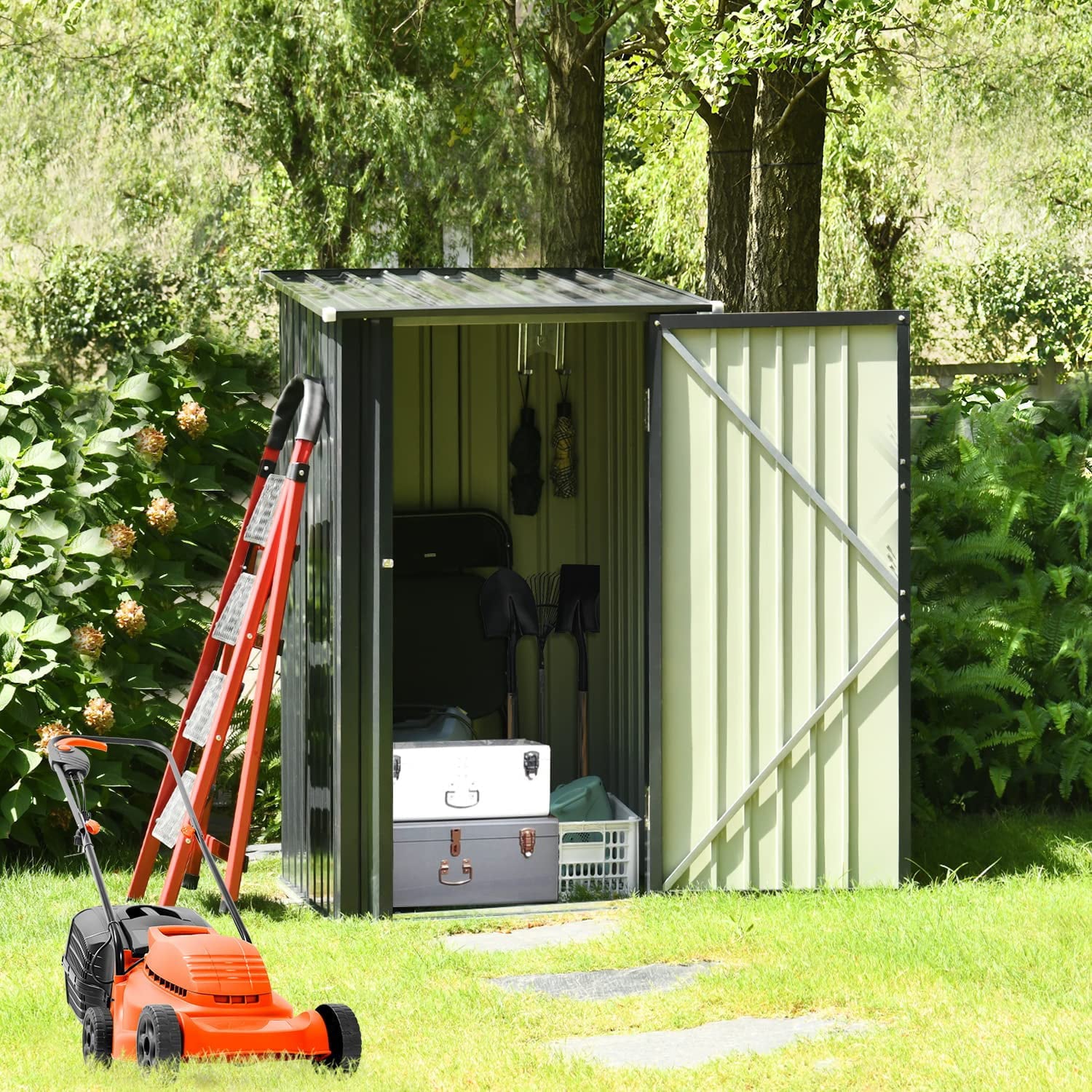 Outdoor Storage Shed, 3 x 3 FT Metal Steel Garden Shed, Small Shed Outdoor Steel Tool Storage Backyard Shed for Backyard Patio Garden Lawn (Dark Grey)