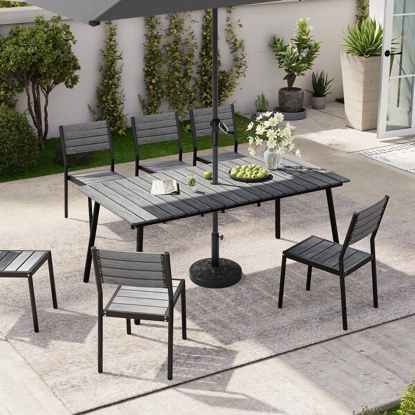 Outdoor Dining Furniture Rectangular Dining Table for 8 or 6 with Umbrella Hole