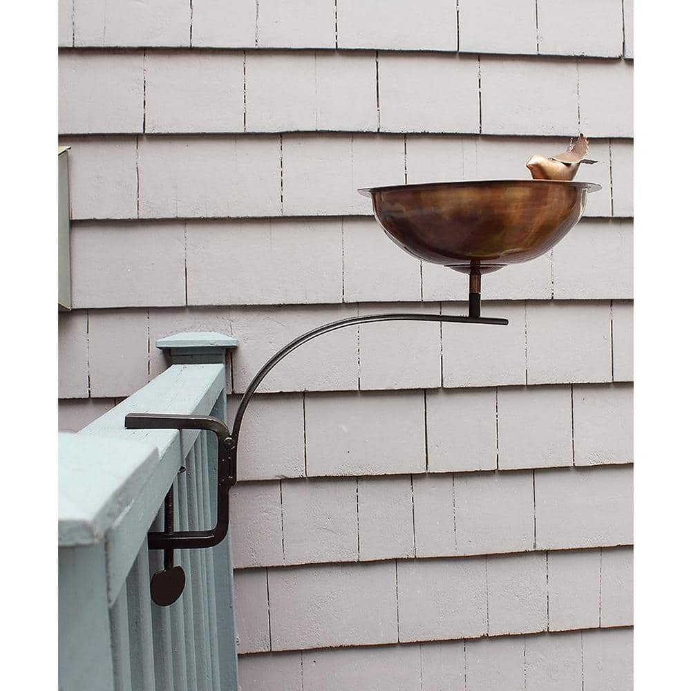 Achla Designs 9 in. Dia Antique Copper Heart Shaped Birdbath Bowl with Rail Mount Bracket HBB-01-RM