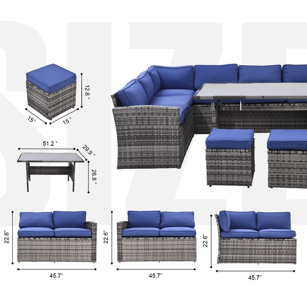 Patio Furniture Set，7 Pieces Sectional Conversation Sofa with Ottomans，All Weather，With Backrest and Removable Cushions