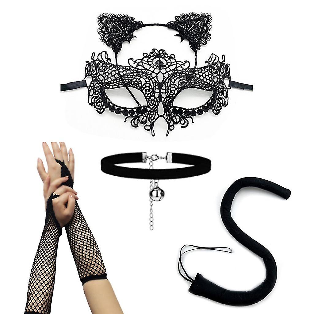 5pcs/set Cat Ears Headband Mask Necklace Gloves Sexy Cat Costume Set For Party