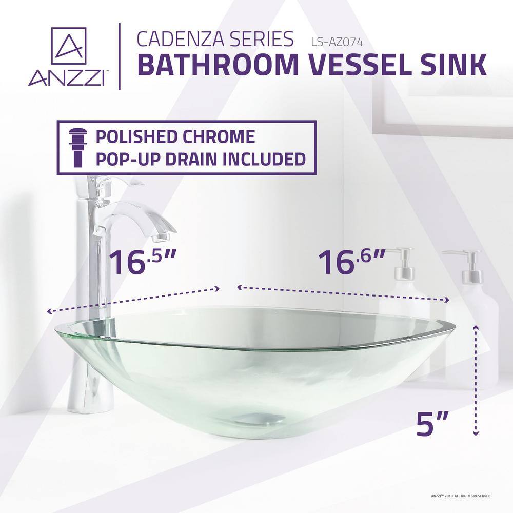 ANZZI Cadenza Series Deco-Glass Vessel Sink in Lustrous Clear LS-AZ074