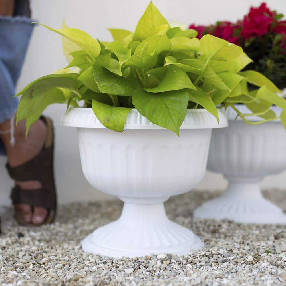 Bloem Grecian 12 in. Casper White Plastic Urn Planter GU12-09