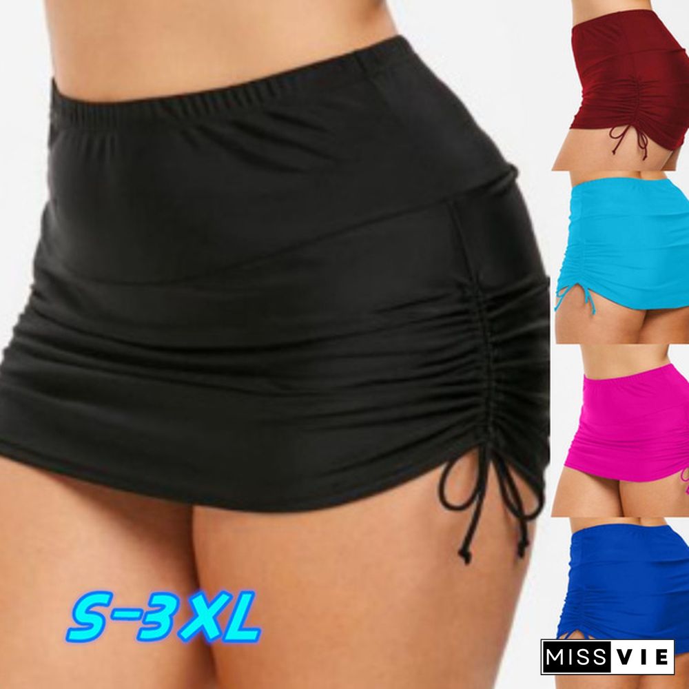 New Women S-3L Swimsuit Bottom Summer Swim Short Skirt Casual Tankini Mini Skirt Swimwear Bikini Bottoms Solid Color Short Skirts