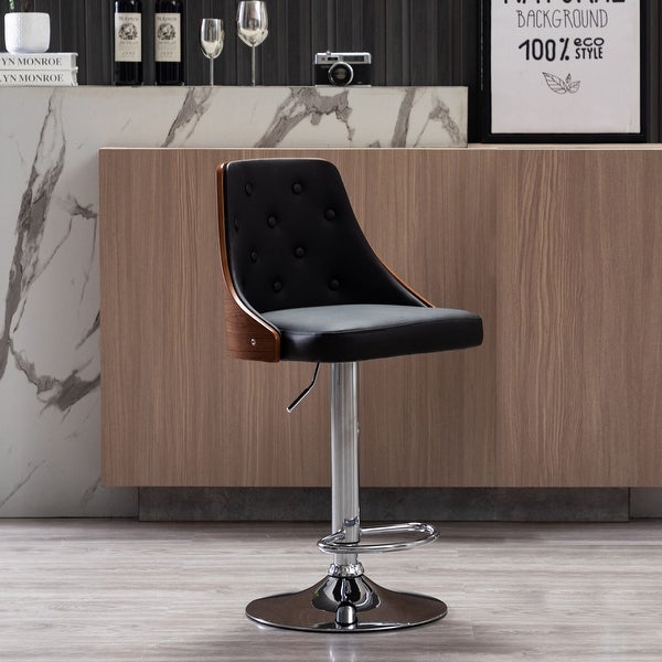 Porthos Home Trey Bar Stool， PU Leather， Chrome Base