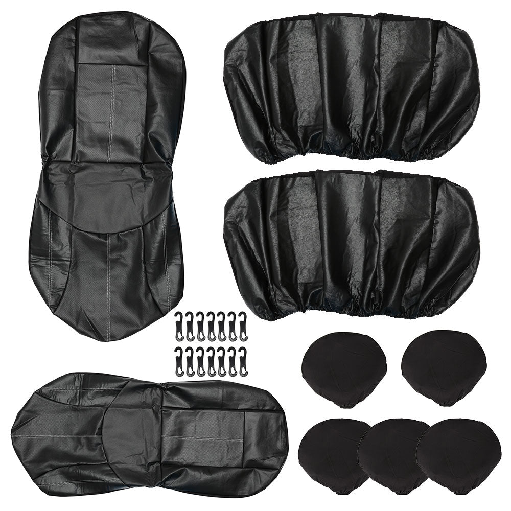 Harupink 9 PCS Universal Black Heavy Duty Leather Look Car Seat Covers Set Car Washable