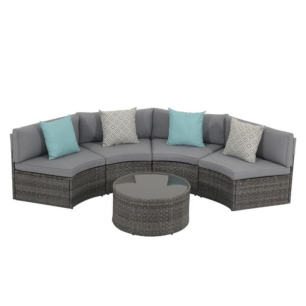 Cushioned Wicker Halfmoon 5piece Outdoor Sectional Set