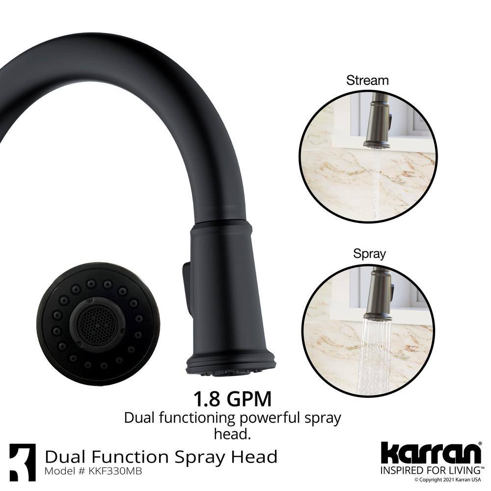 Karran QT- 710 qt. 33 in. 5050 Double Bowl Drop-In Kitchen Sink in Grey with Faucet in Matte Black QT710GRKKF330MB