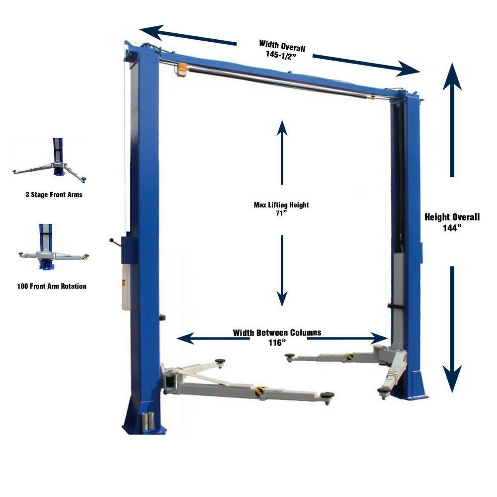 iDEAL 2-Post Car Lift AssymetricSymmetric Direct Drive 10000 lbs. Capacity ALI Certified with PU TP10KAC-DX