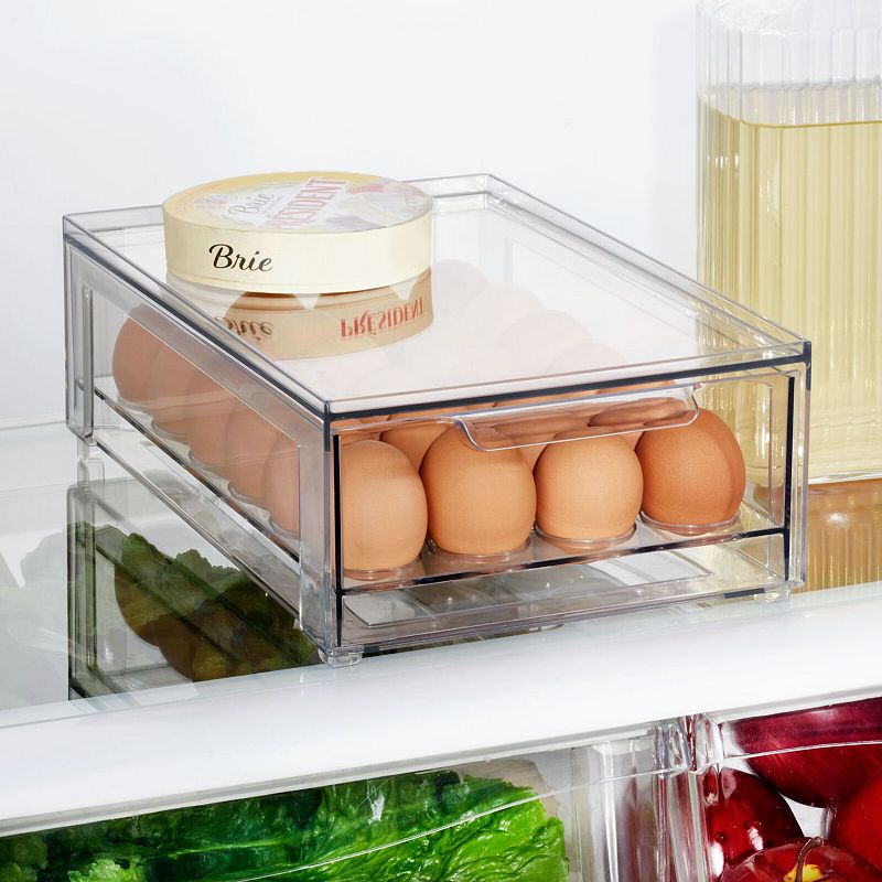 mDesign Clarity Stackable Egg Storage Box with Sliding Pull-Out Drawer and Handle， Holds 24 Eggs