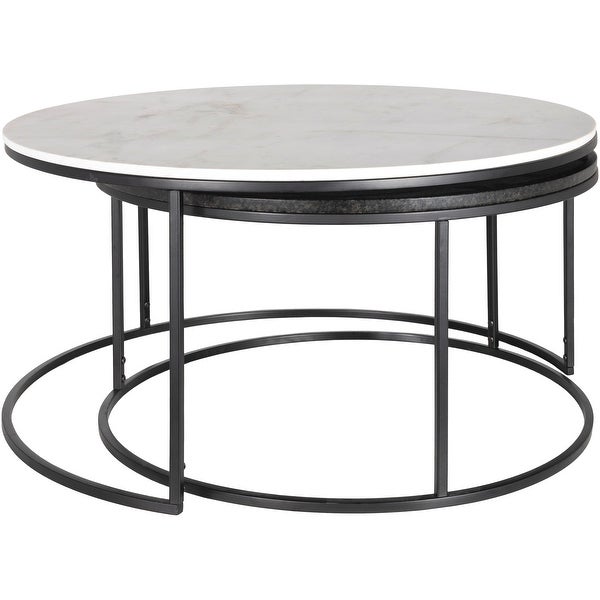 Primrose Round Nesting Coffee Tables with Genuine Marble Tops - 18