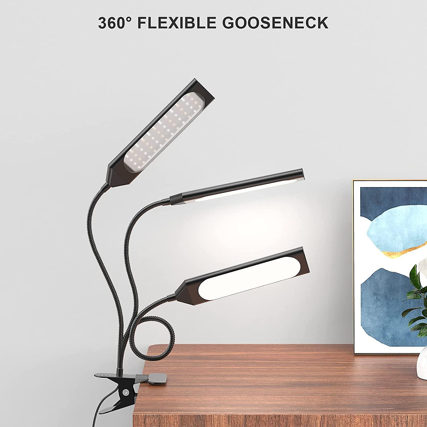 Led Desk Lamp Reading Light， Clip On Light， Dimmable Clamp Light With Usb Charging Port， 3 Modes and 14 Brightness Levels 5w Led Metal Clip Light， Black