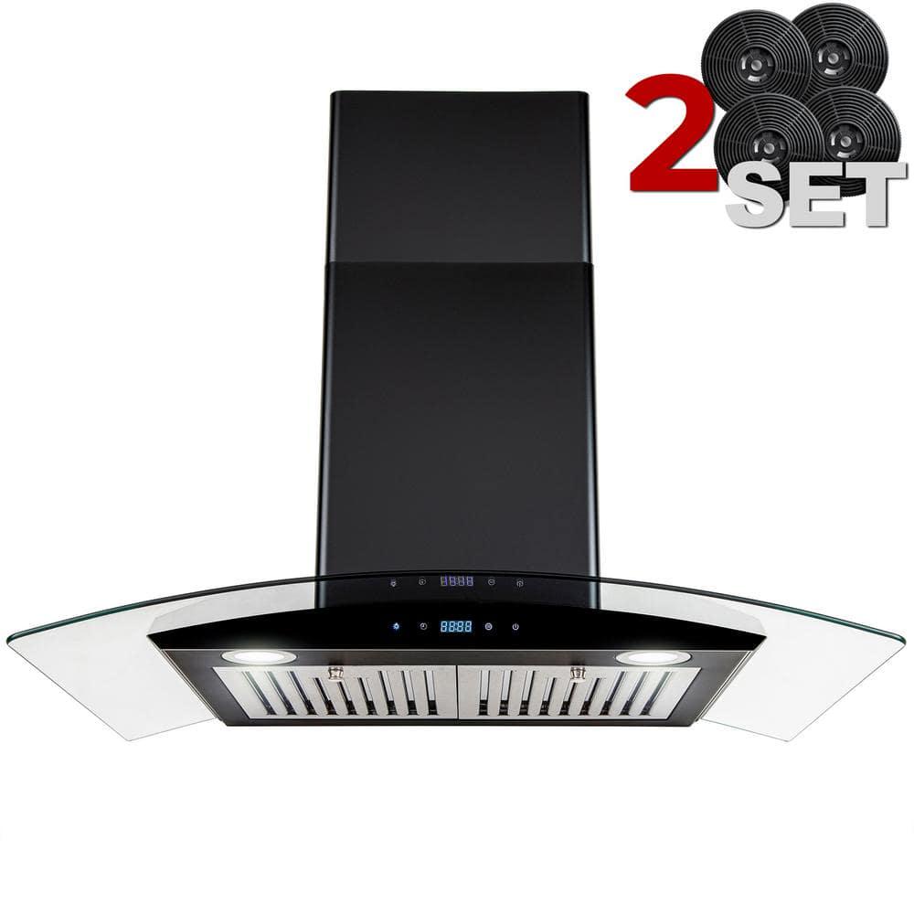 AKDY 30 in 217 CFM Convertible Black Painted Clear Wall Mounted Range Hood with 2 Set Charcoal Filter and LED lights