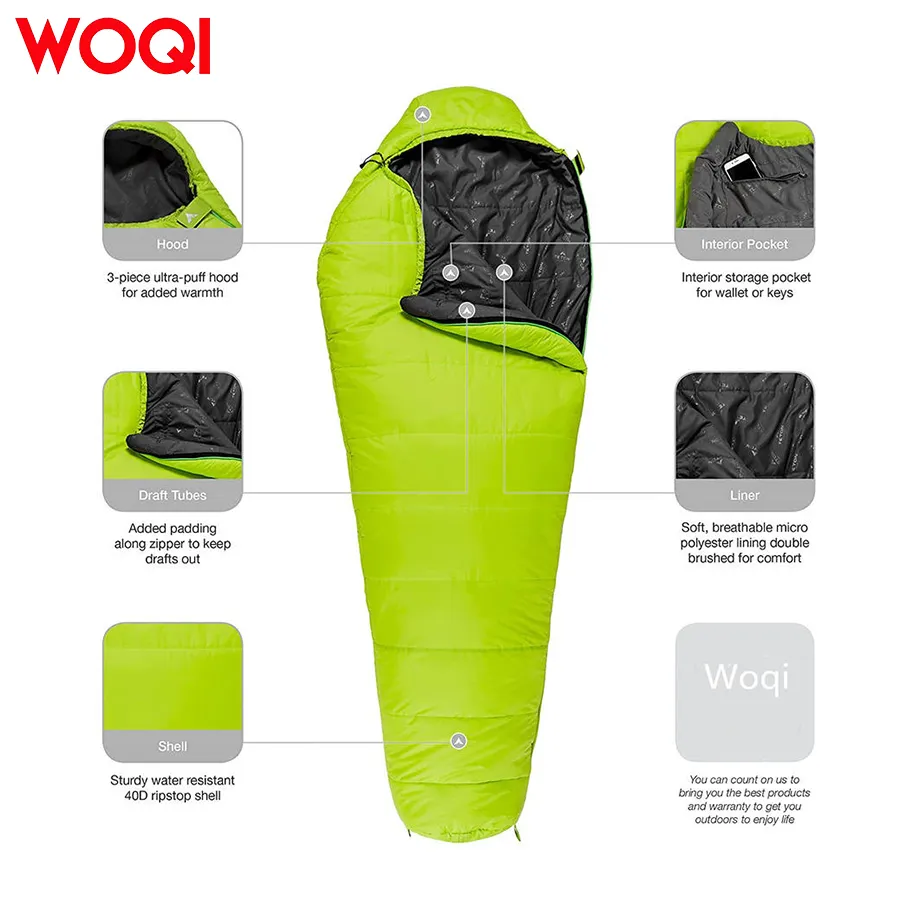 WOQI Ultralight Mummy Sleeping Bag for Backpacking Hiking Camping 3 4 Season