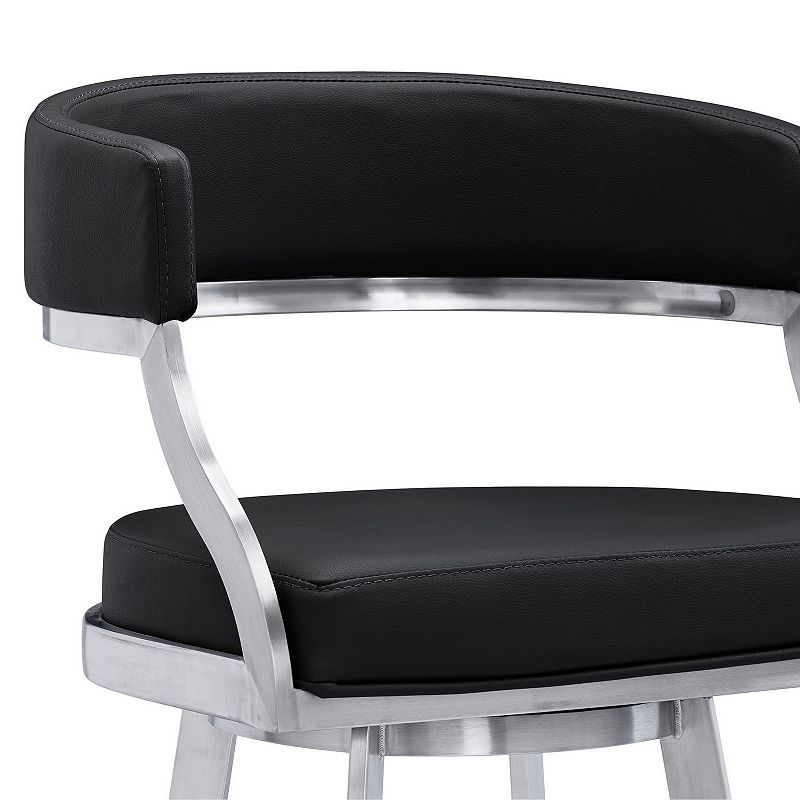 Leatherette Flared Curved Back Barstool， Black