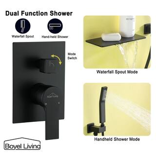 Boyel Living Single-Handle Wall Mount Roman Tub Faucet with Hand Shower in Matte Black SMD-88022B