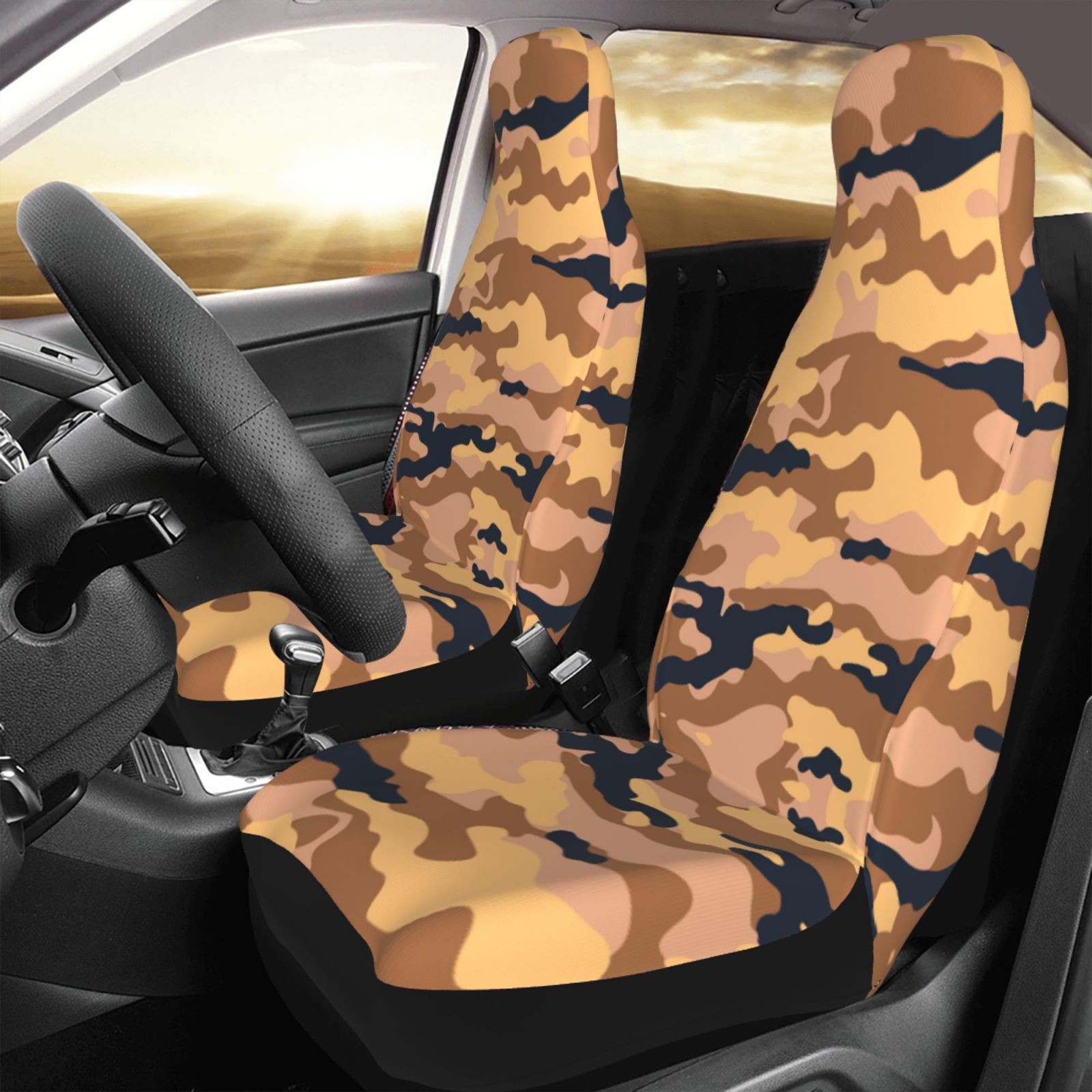 Camouflage Military Camo Art Car Front Seat Covers Protectors ， Abstract Texture Automotive Seat Covers for Cars Trucks Suv