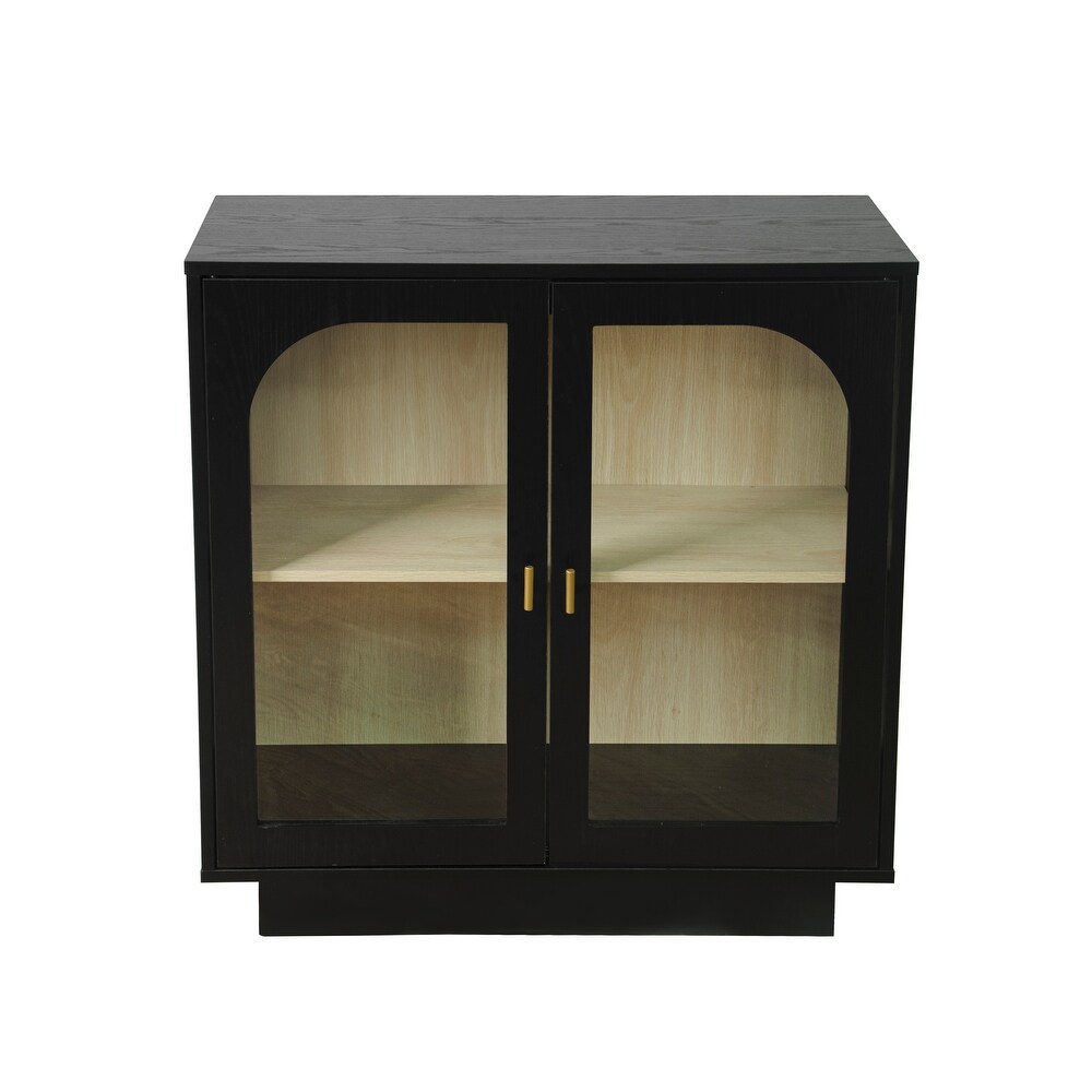 2 Storage Cabinet with Glass Door Gold Metal Handle