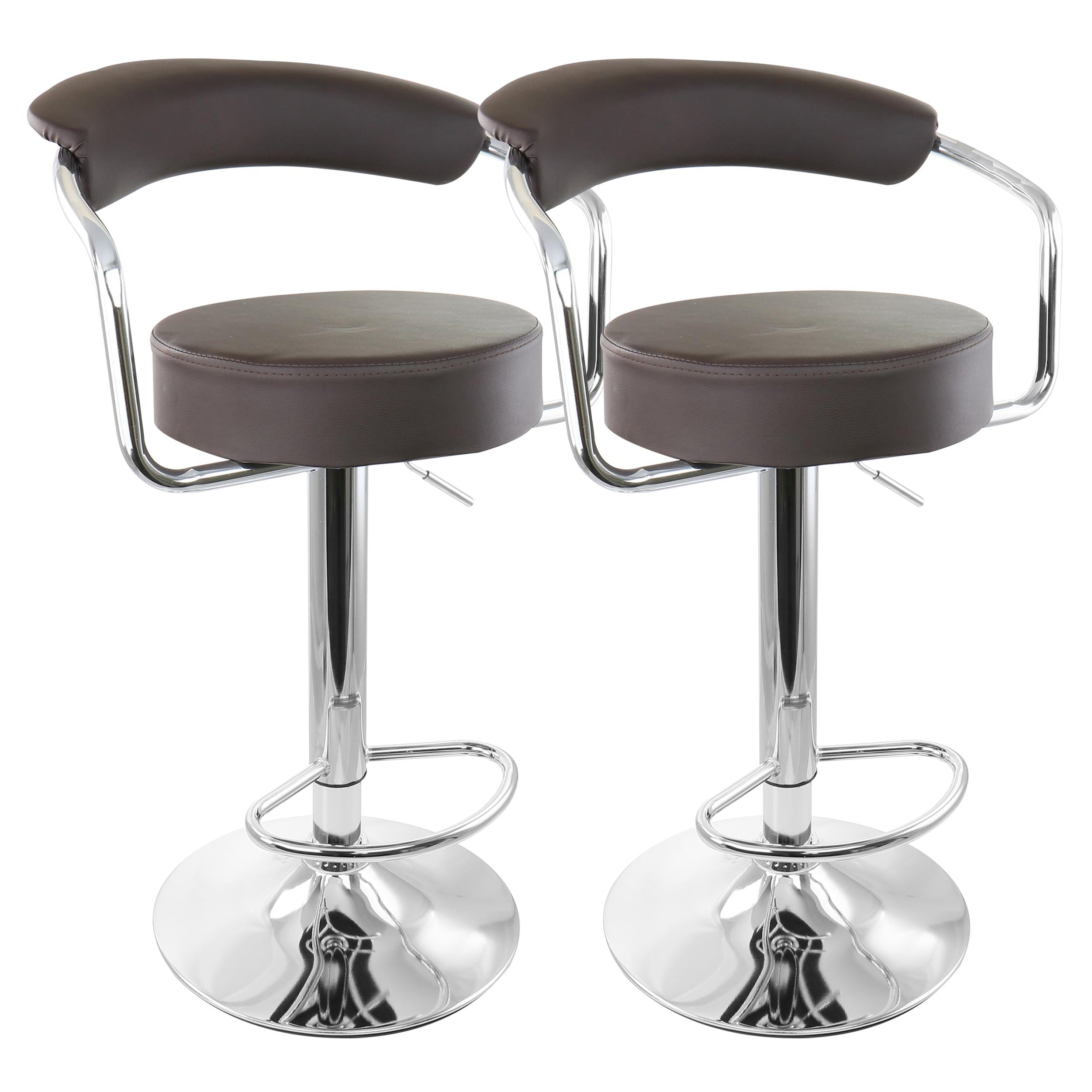 Elama Bar Stool with Adjustable Height and Swivel， Brown and Chrome， Set of 2