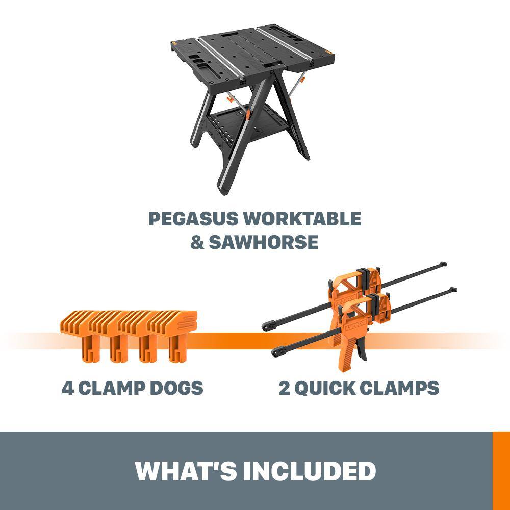 Worx Pegasus Multi-Function Work Table and Sawhorse with Quick Clamps and Holding Pegs WX051