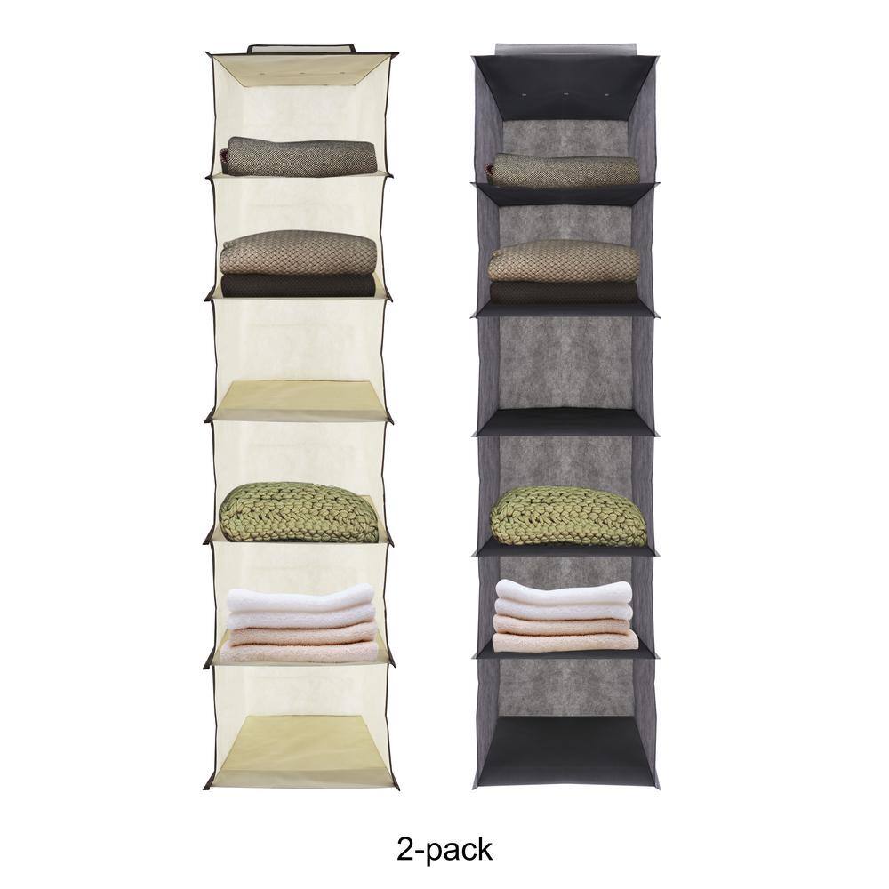 JV TEXTILES GreyBeige Hanging Closet Organizer with 6-Shelf Closet Hanging Storage Shelves (2-Pack) 2PK-6642