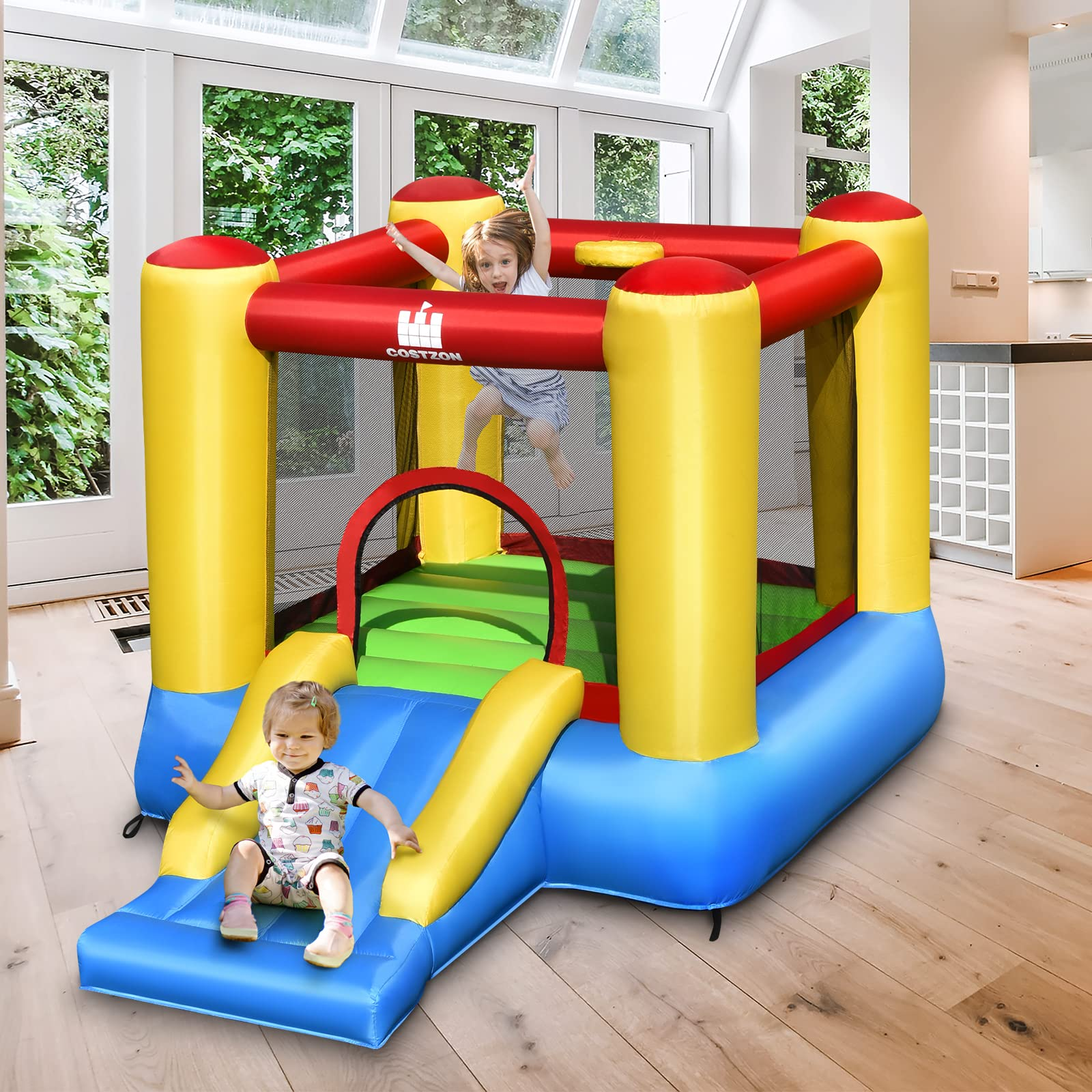 BOUNTECH Kids Jumper Bounce House with Water Slide, Inflatable Slide Bouncer Combo w/ Air Blower (2 in 1 Combo)