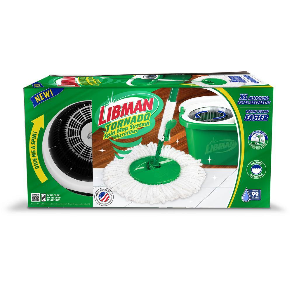 Libman Microfiber Tornado Wet Spin Mop and Bucket Floor Cleaning System with 8 Refills 1605