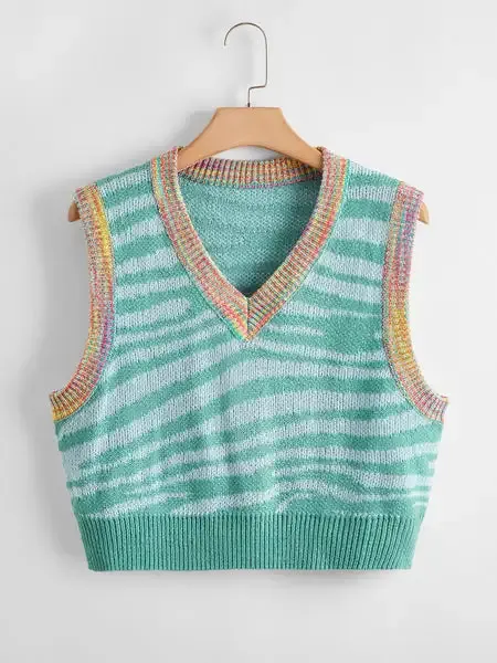 Plus Zebra Stripe Pattern Sweater Vest - BGLCLOTH