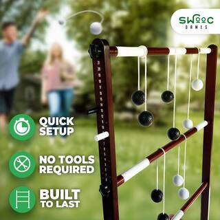 SWOOC Wooden Ladder Ball Game Set (Weather Resistant) 10 Games Included and Carrying Case Easy to Assemble Ladder Toss LADDER-TOSS-OAK