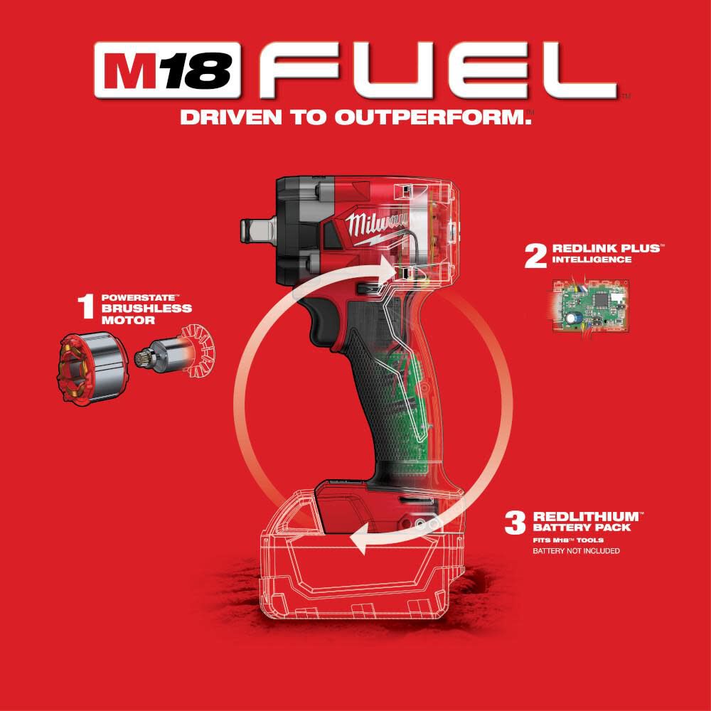 Milwaukee M18 FUEL 1/2 Compact Impact Wrench with Friction Ring 2855-20 from Milwaukee