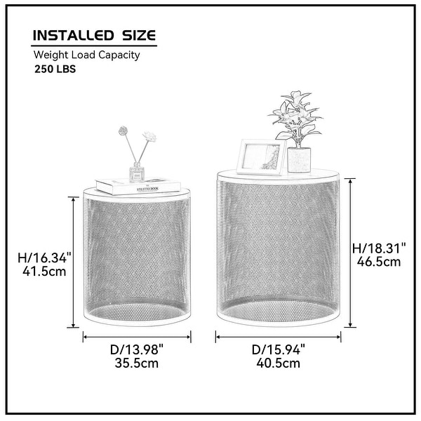 Round Side Table Set of 2， Sofa Table with Metal Frame