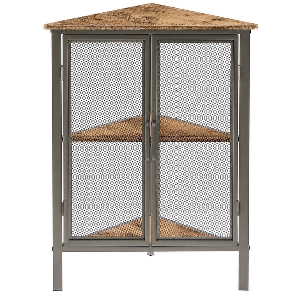 Industrial Triangle Corner Table with Dual Door and 3-tier Shelf Storage Cabinet