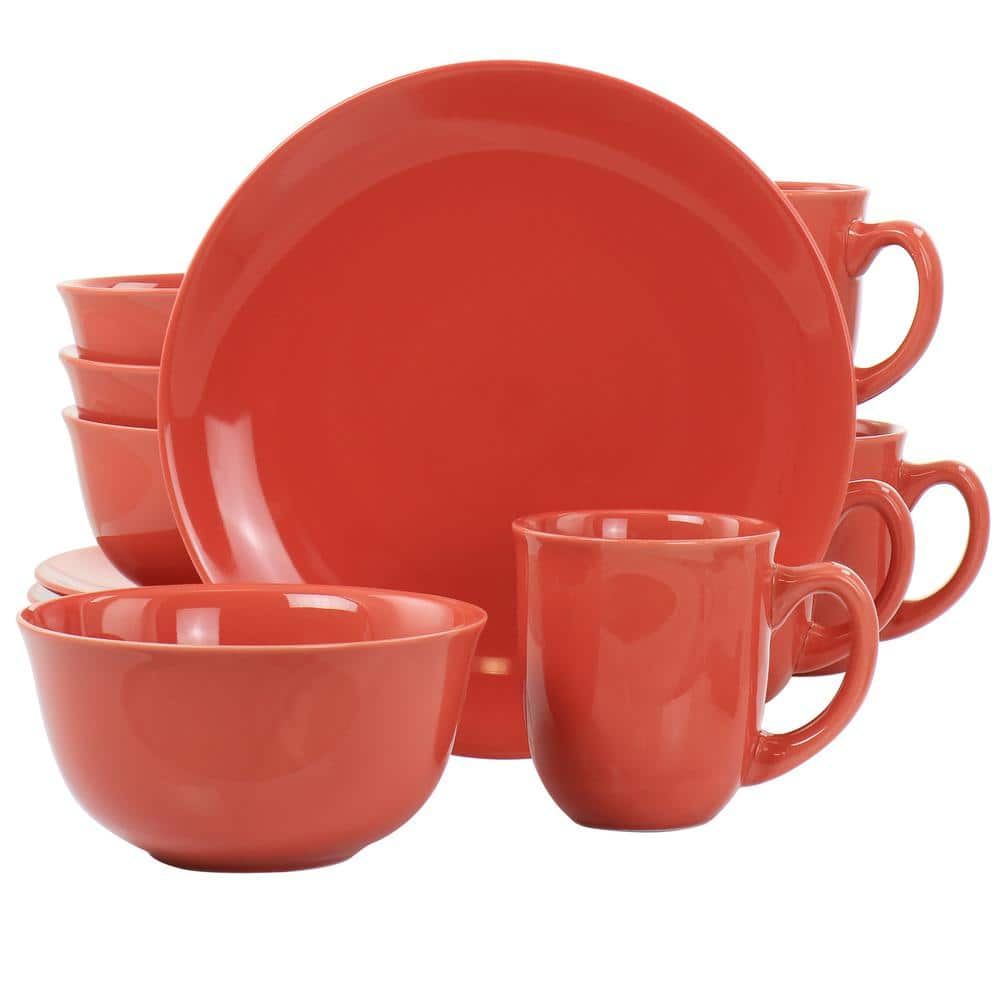 Gibson Home Mercer 12-Piece Red Round Stoneware Dinnerware Set 985116143M