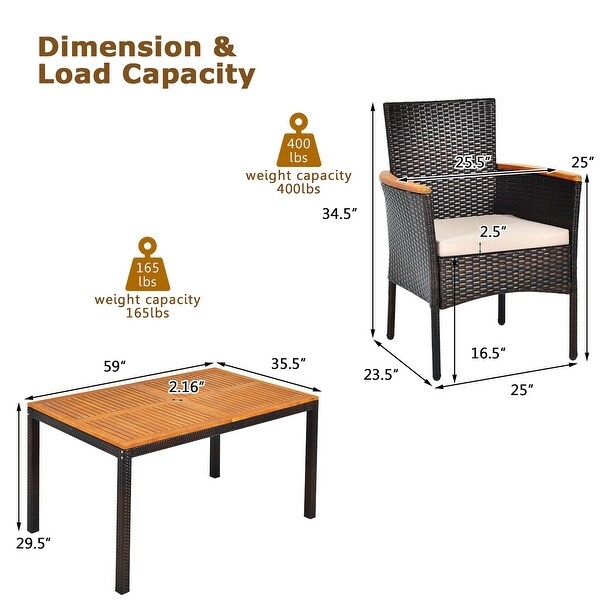 7 PCS Patio Dining Set Outdoor Rattan Set Furniture with Umbrella Hole