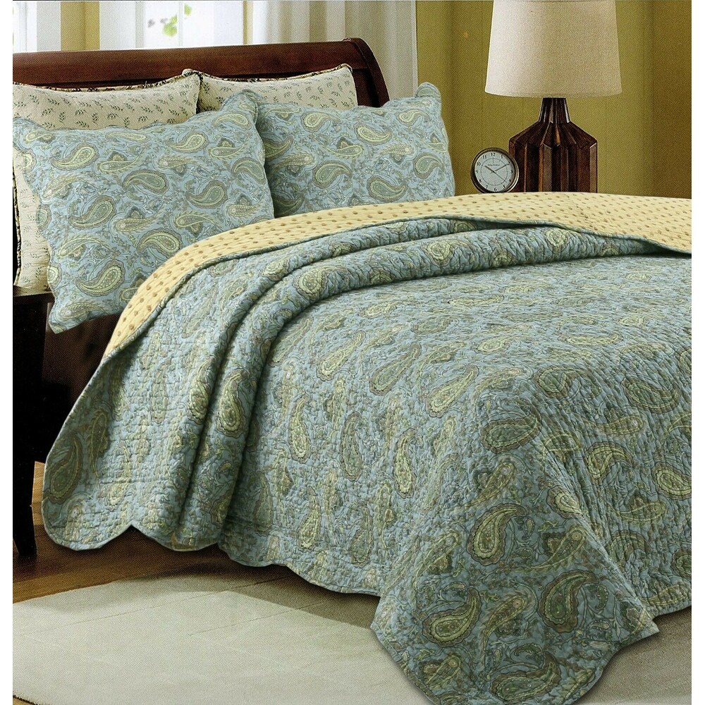 Green Paisley Country Style 3 piece Cotton Quilt BeddingSet