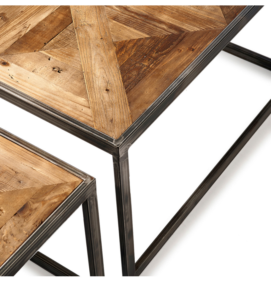 Oak Wood Coffee Table Set (3)  Rivi√®ra Maison Le Bar   Industrial   Coffee Table Sets   by Oroa   Distinctive Furniture  Houzz