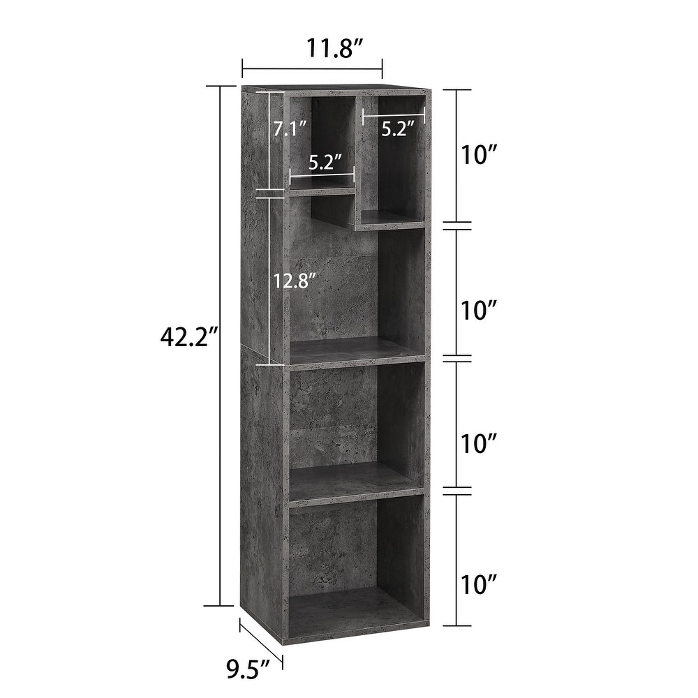 VECELO  3 Tier Five Open Cube Wooden Bookcase Organizer  Bookshelf / Book Storage