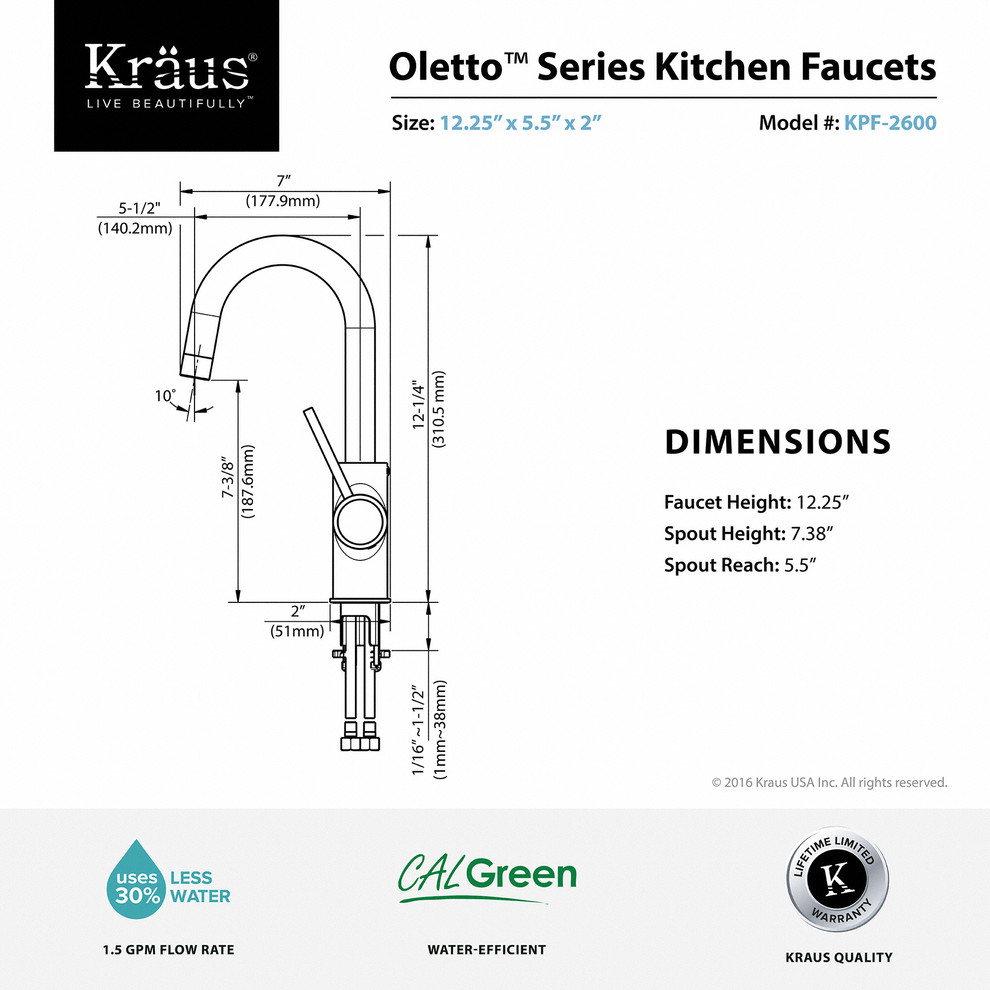 Kraus KPF 2600 Oletto 1.8 GPM 1 Hole Bar Faucet   Contemporary   Bar Faucets   by Buildcom  Houzz