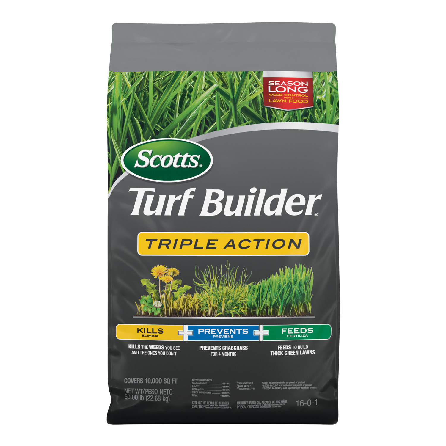 Scotts Turf Builder Triple Action Weed and Feed Lawn Fertilizer For All Grasses 10000 sq ft