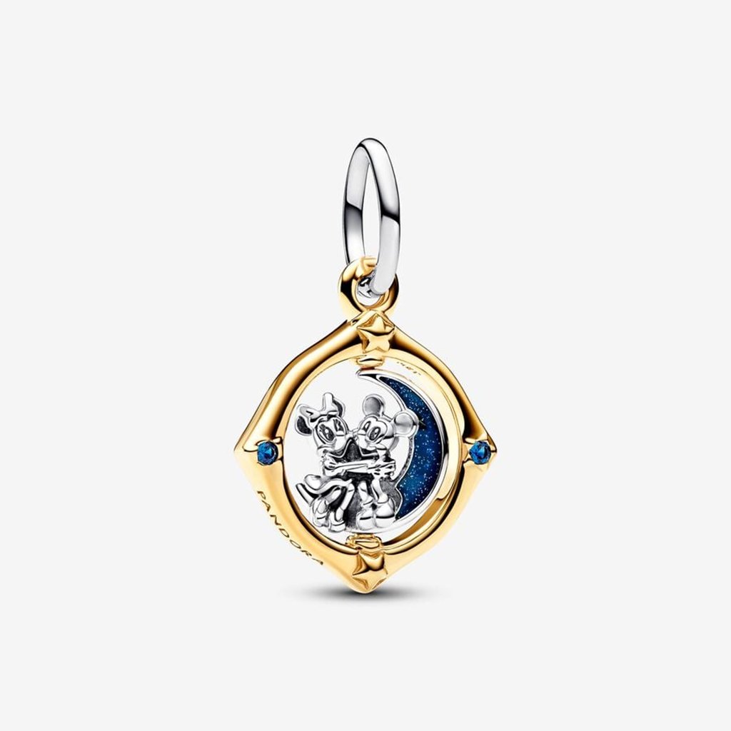 PANDORA  Disney Mickey Mouse & Minnie Mouse Two-tone Spinning Moon Dangle Charm