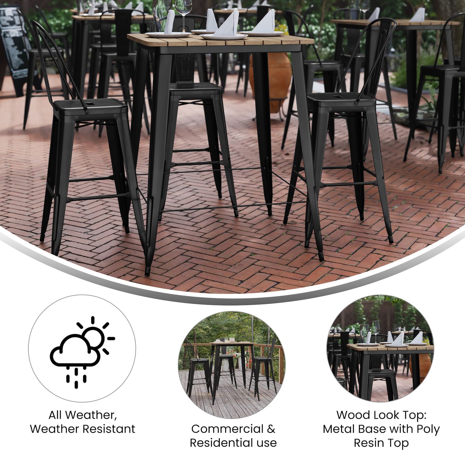 Merrick Lane Dryden Indoor/Outdoor Bar Top Table， 31.5