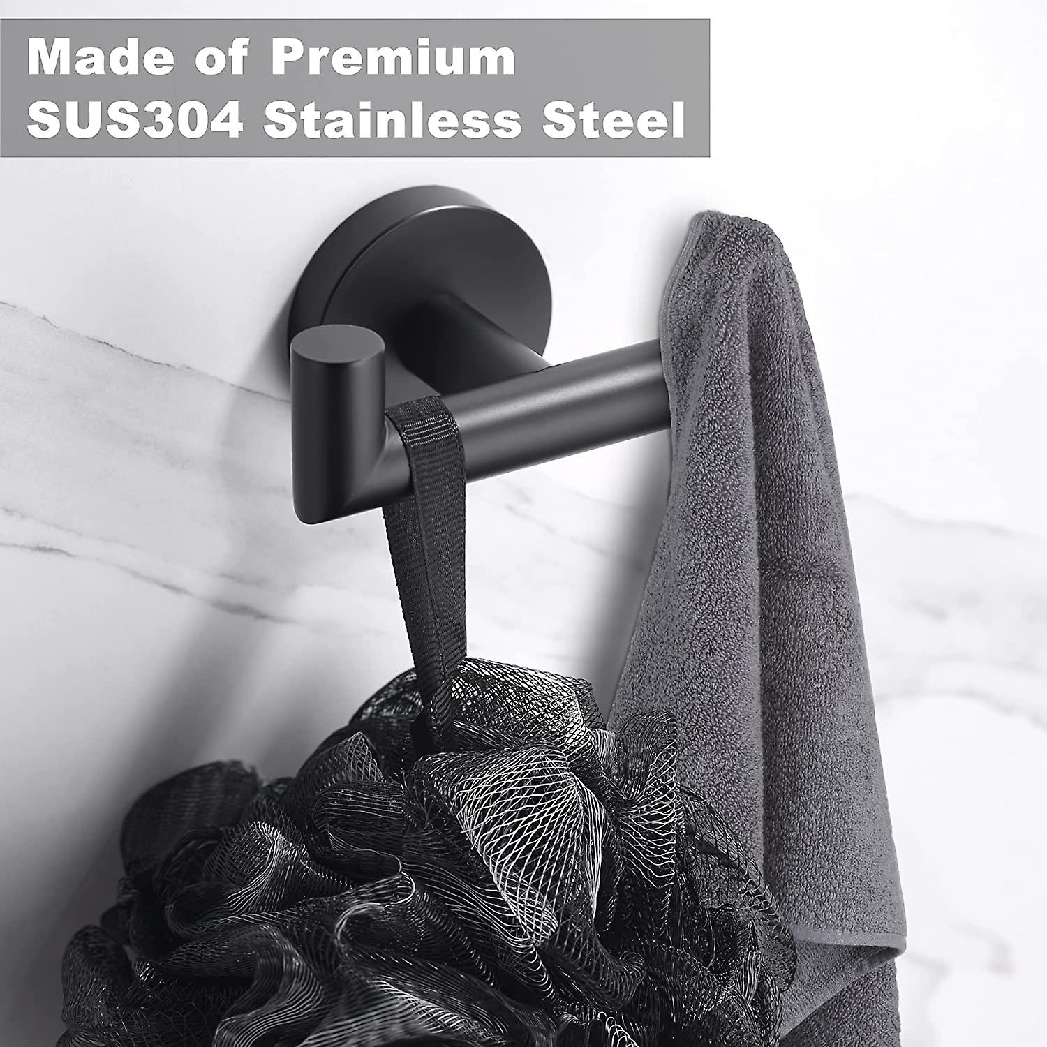 Bathroom Robe Hooks Set Of 2 Bathroom Towel Hooks， Matte Black For Kitchen Bathroom， Sus304 Stainless Steel Robe Hooks， Heavy Duty Double Towel Hooks