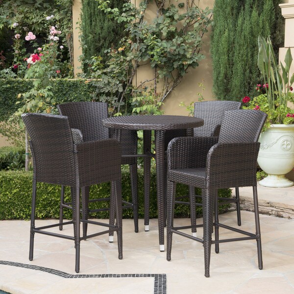 Callum Outdoor 5piece Wicker 32inch Round Bar Set by Christopher Knight Home