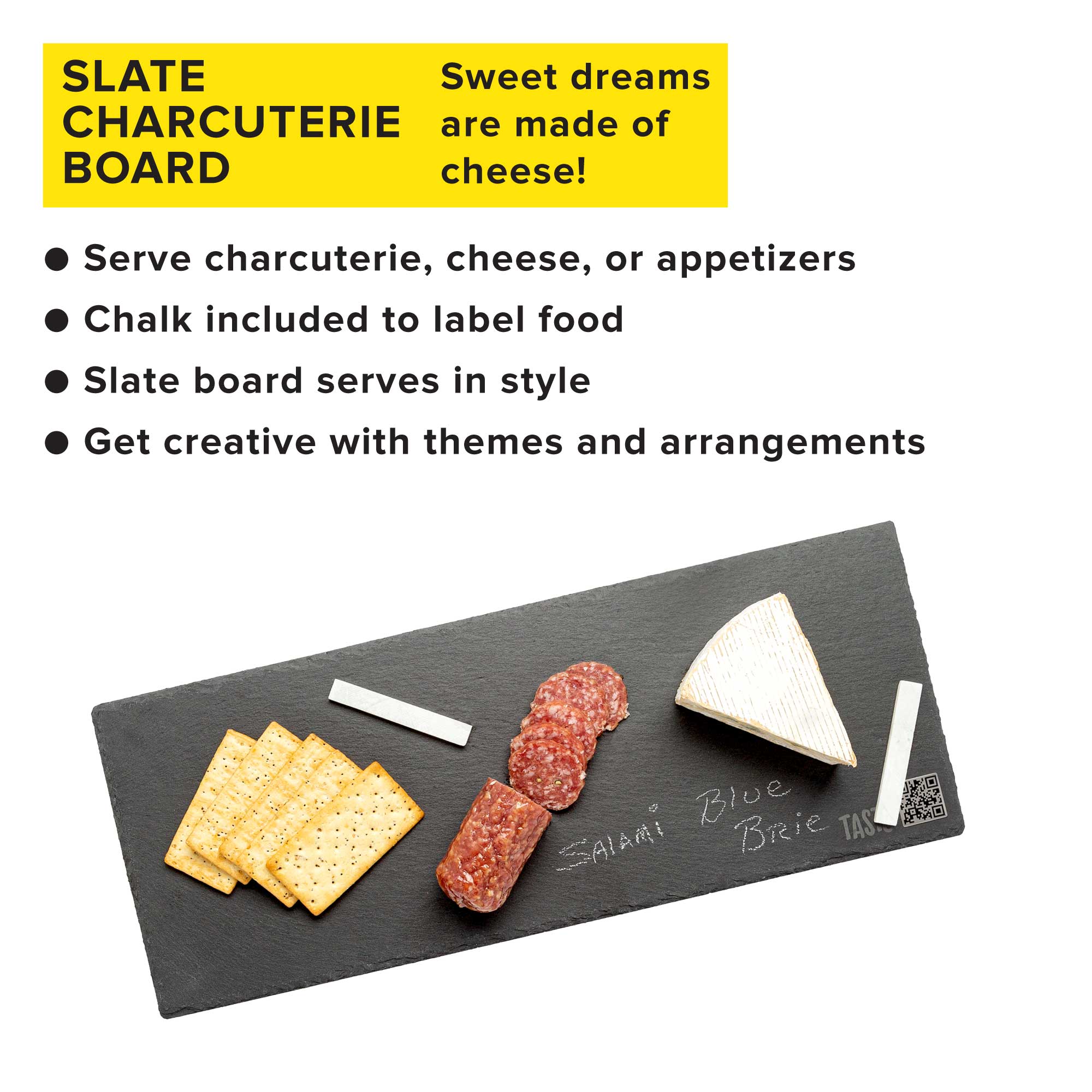 Tasty Natural Slate Cheese Board and Charcuterie Board Tray with Chalk， 18