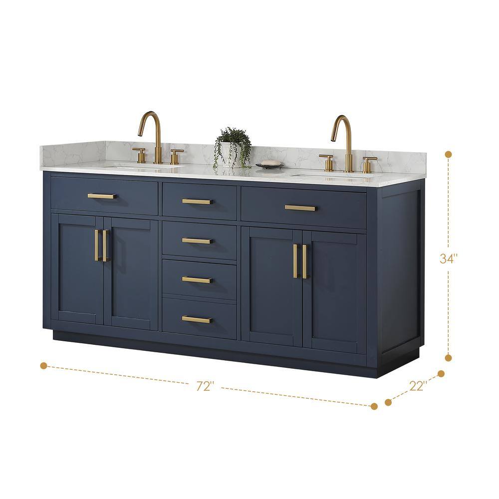 Altair Gavino 72 in. W x 22 in. D x 34 in. H Bath Vanity in Royal Blue with Grain White Composite Stone Top 557072-RB-GW-NM