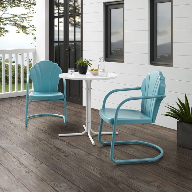 Tulip 3pc Outdoor Bistro Set With Table amp 2 Chairs Blue Crosley