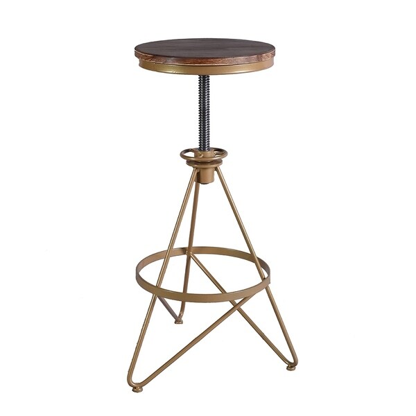 Seeken Weathered Wood and Gold Adjustable Bar Stool