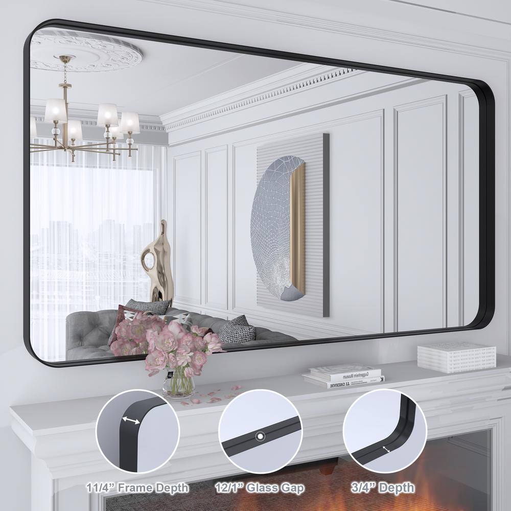 Klajowp 55 in. W x 30 in. H Large Rectangular Framed Wall Mounted Bathroom Vanity Mirror in Black RM01-13975-120