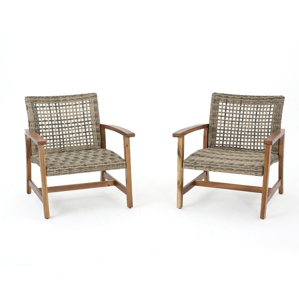 Hampton Outdoor Wood/Wicker Club Chair (Set of 2) by Christopher Knight Home